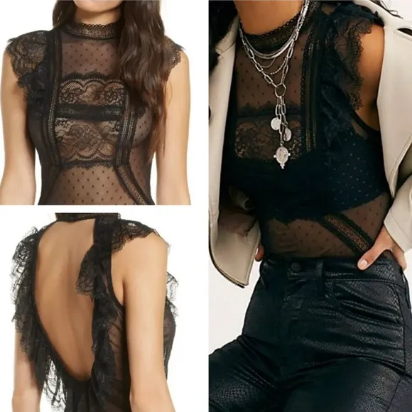 - NEW Free People Winnie gorgeous black lace bodysuit xs $98