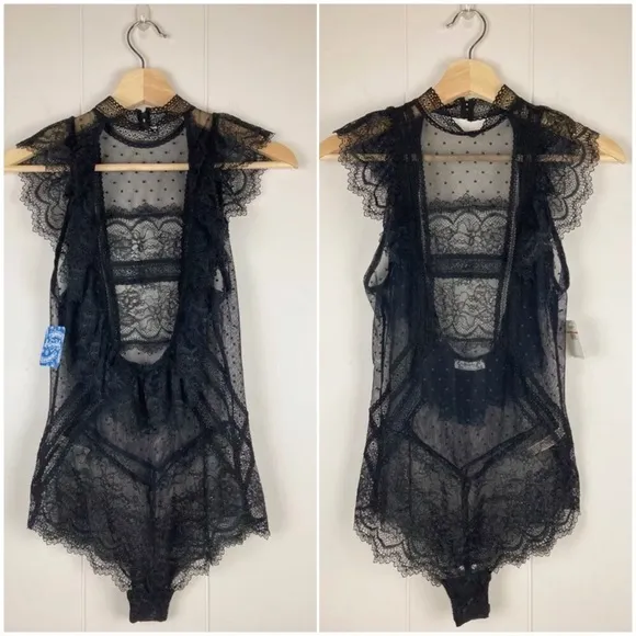 - NEW Free People Winnie gorgeous black lace bodysuit xs $98