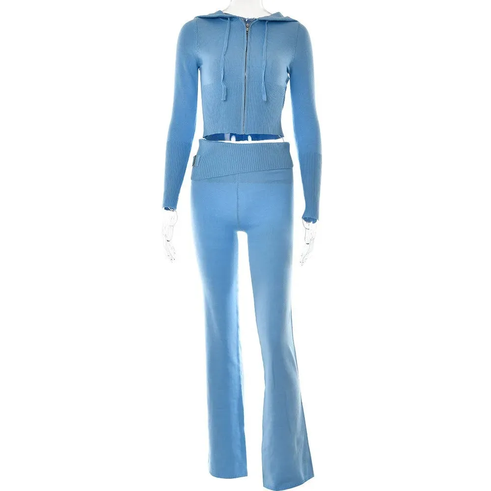 2 Piece Hooded Sweater Crop Top