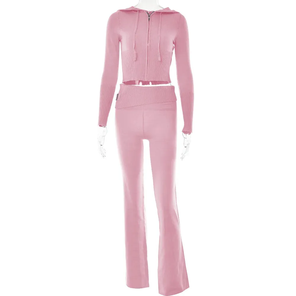 2 Piece Hooded Sweater Crop Top