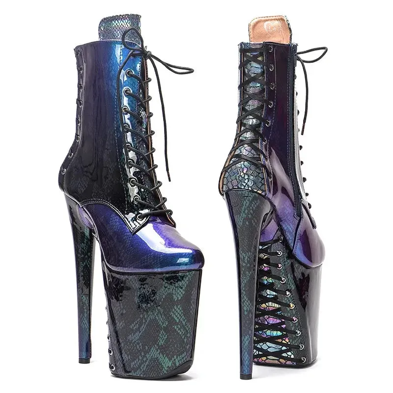 23CM/9inches Patent PU black with red color back lace Pole dance shoes High Heels