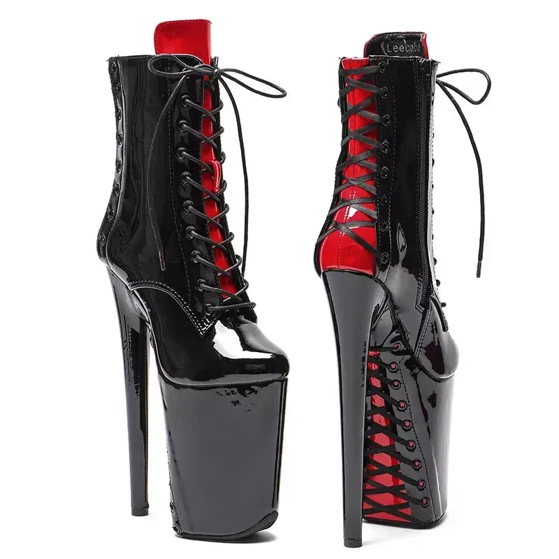 23CM/9inches Patent PU black with red color back lace Pole dance shoes High Heels