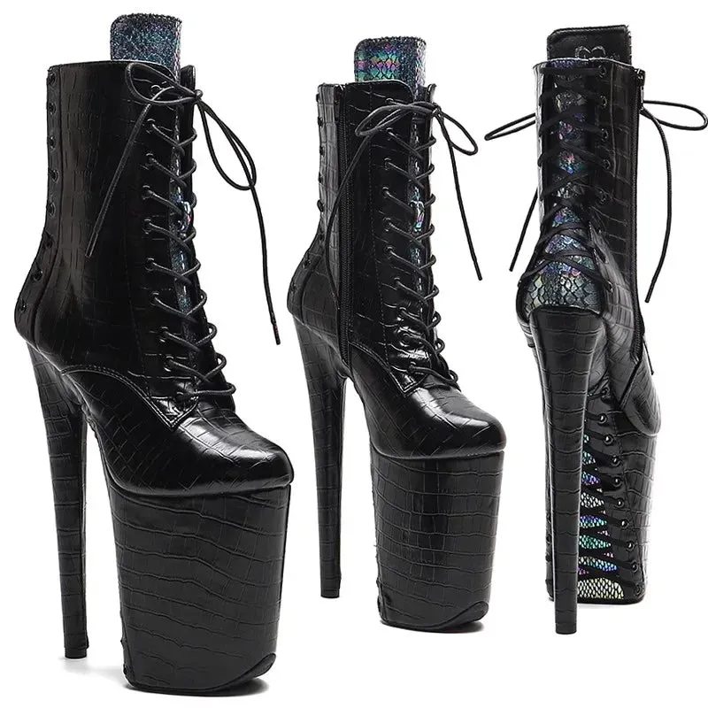 23CM/9inches Patent PU black with red color back lace Pole dance shoes High Heels