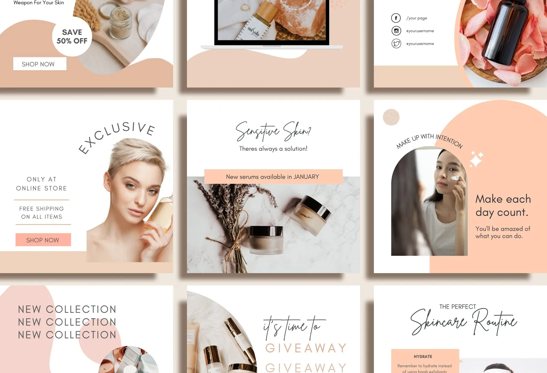 30 Skin Care Instagram Post Canva Templates