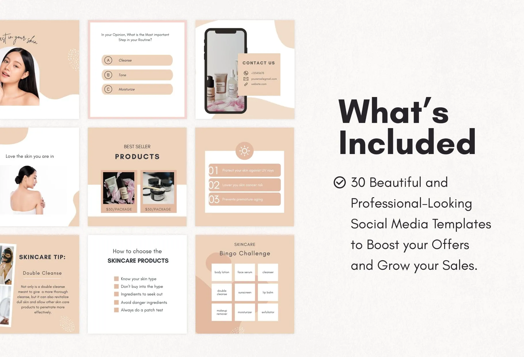30 Skin Care Instagram Post Canva Templates