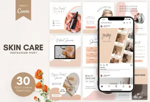 30 Skin Care Instagram Post Canva Templates
