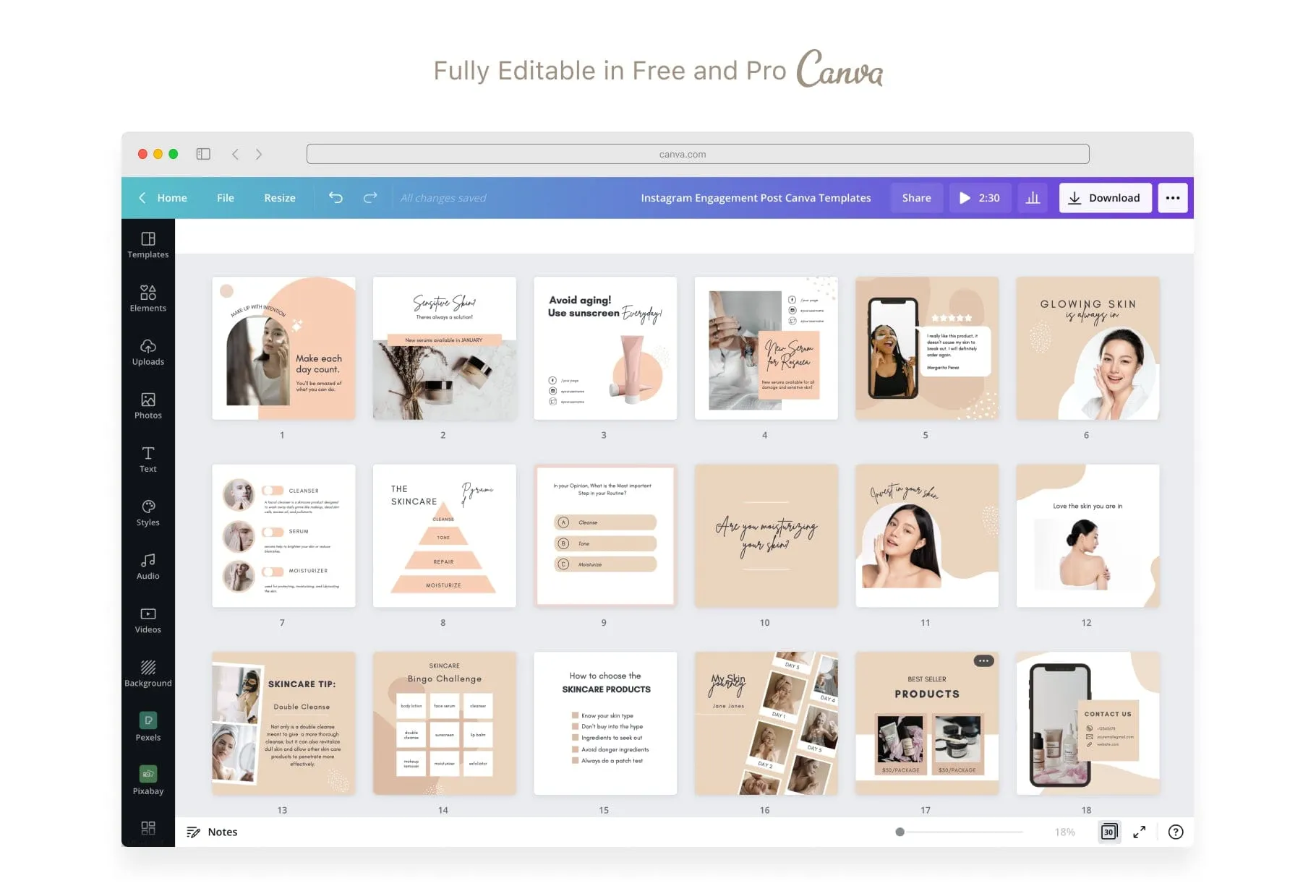 30 Skin Care Instagram Post Canva Templates
