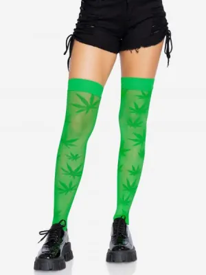 420 Net Thigh Highs - Green - One Size