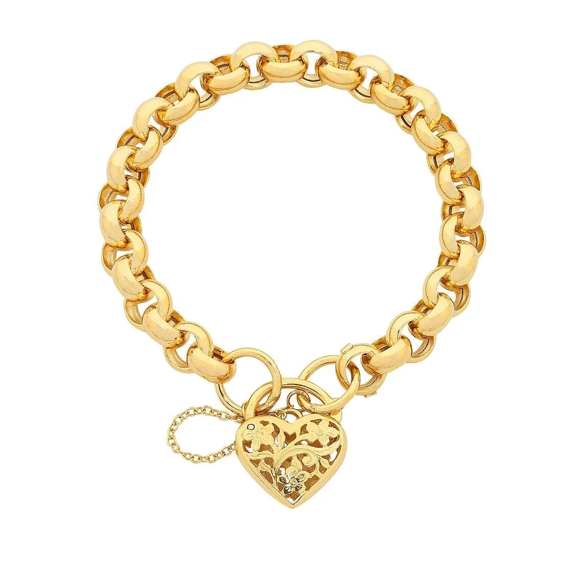 9ct Yellow Gold Silver Infused Belcher Padlock Bracelet