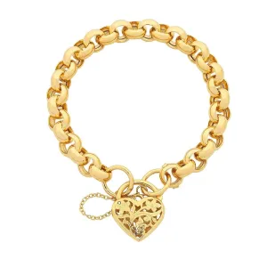 9ct Yellow Gold Silver Infused Belcher Padlock Bracelet