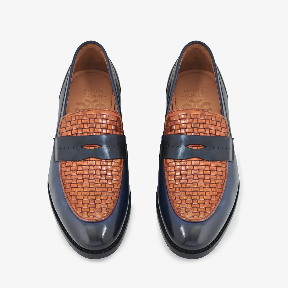 Abbey Woven Vamp Blue Tan Slip On