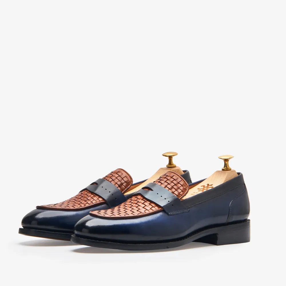 Abbey Woven Vamp Blue Tan Slip On