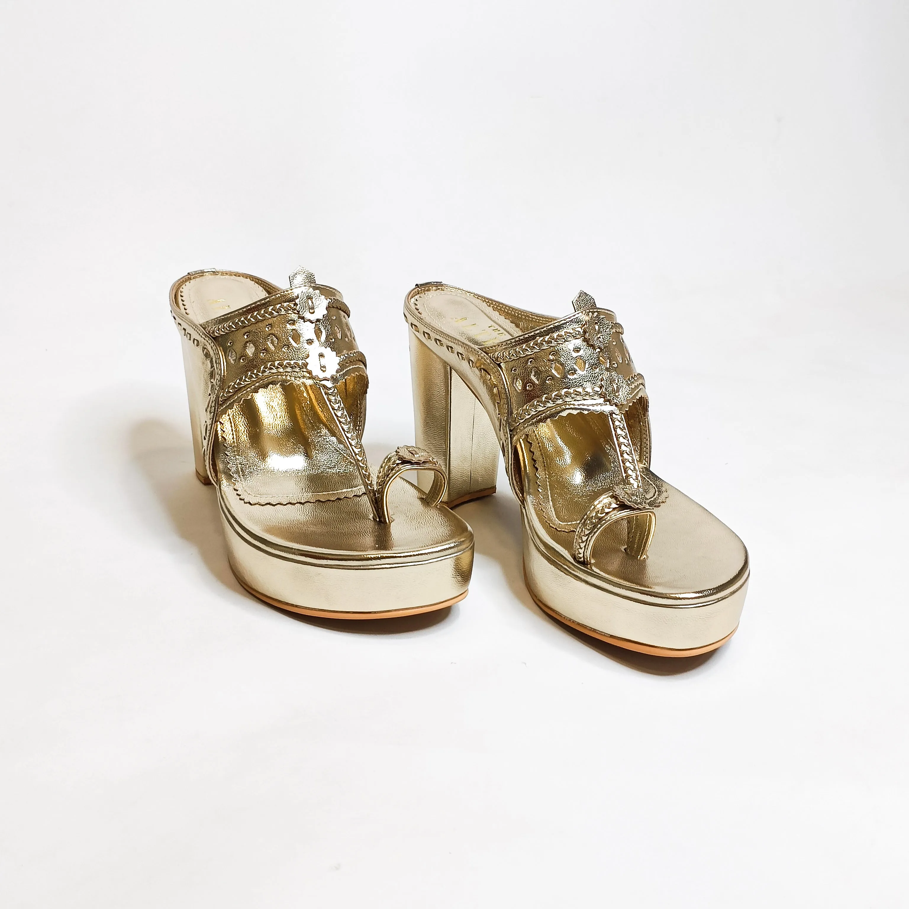 Aisha Gold Kohla Platform Block Heels