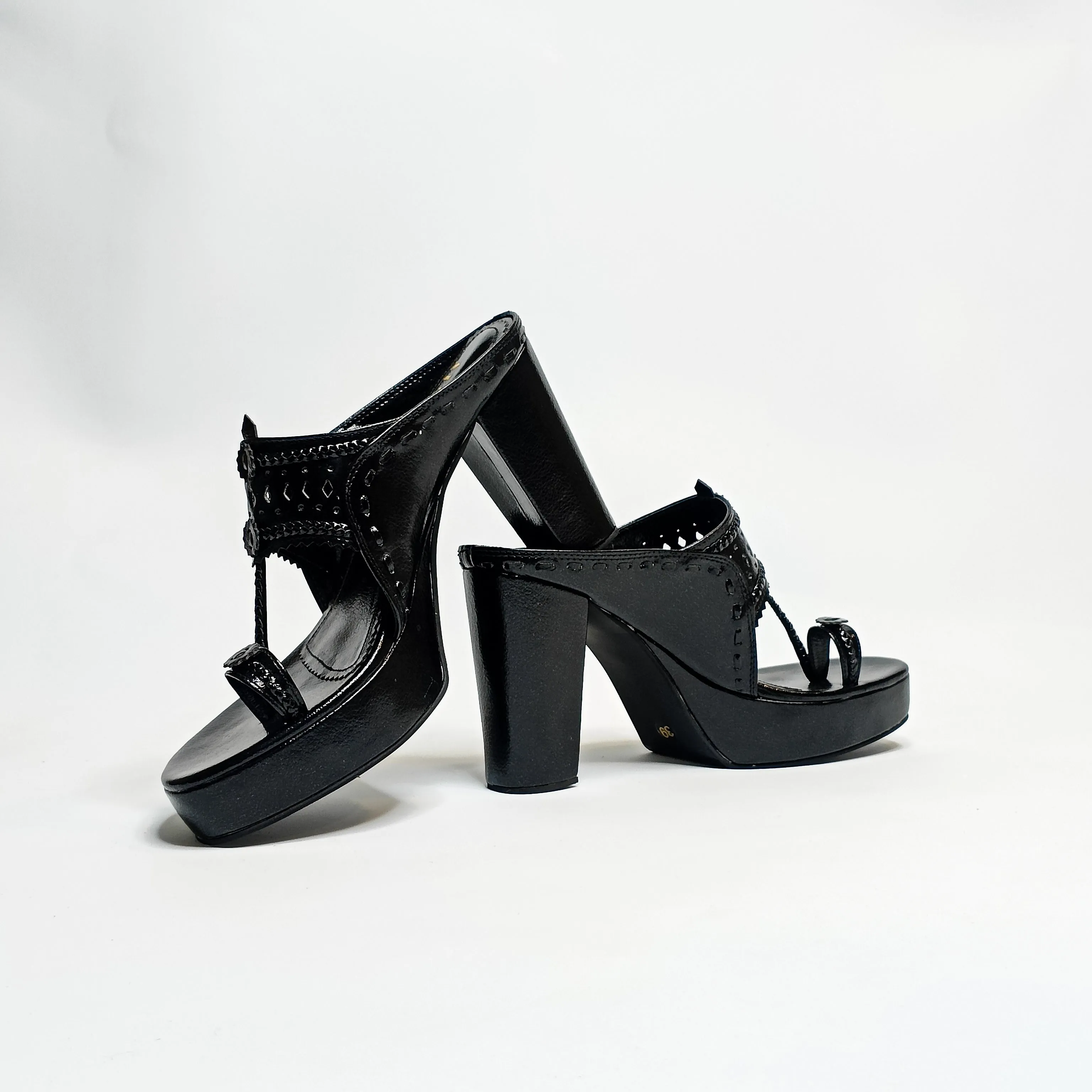 Aisha Gold Kohla Platform Block Heels