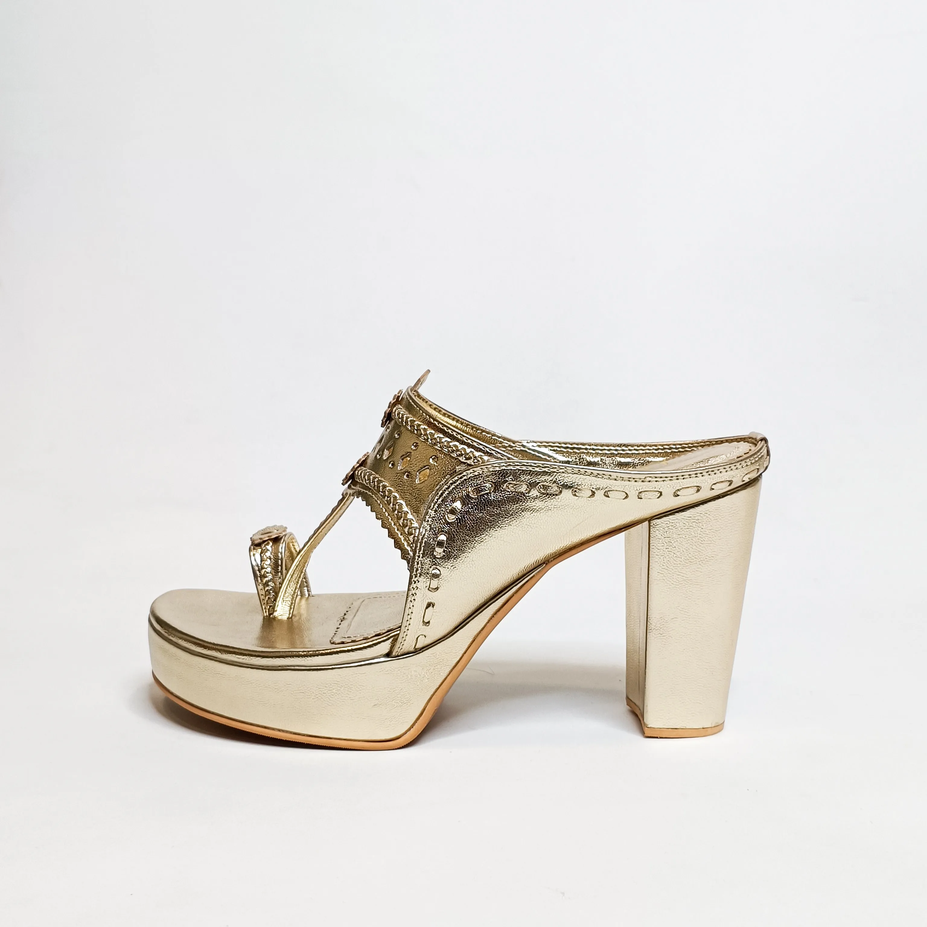 Aisha Gold Kohla Platform Block Heels