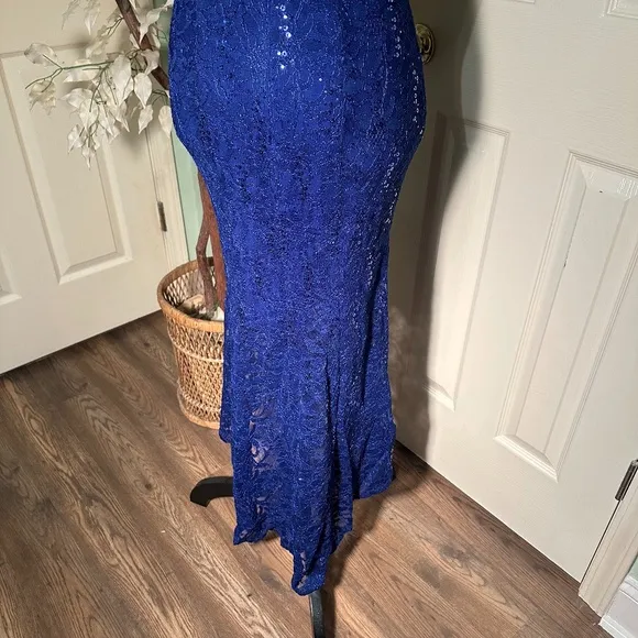 Alexa B Nites Royal Blue Sequin Off the Shoulder High Low Gown Dress Size 6P