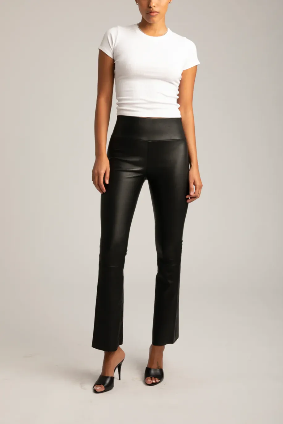 Ankle Flare Leather Leggings Black