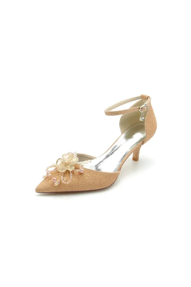 Ankle Strap Wedding Stiletto Heels with Flower