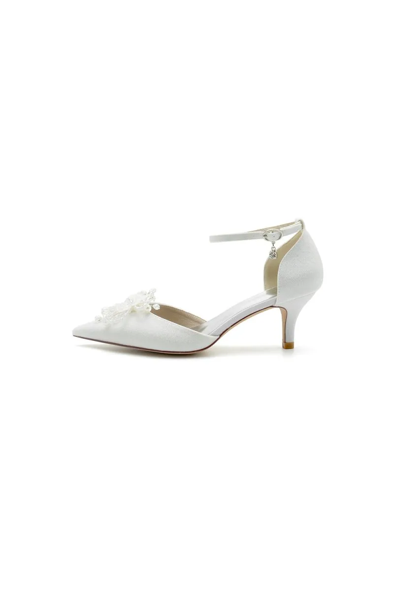 Ankle Strap Wedding Stiletto Heels with Flower