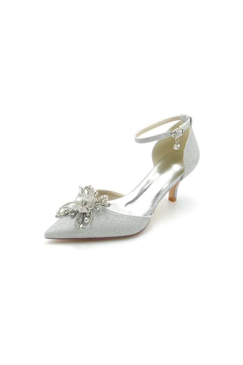 Ankle Strap Wedding Stiletto Heels with Flower