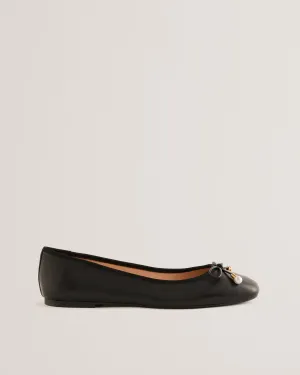 Ayvvah Bow Detail Leather Ballet Flats Shoes Black