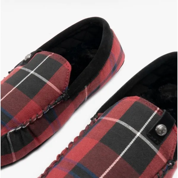 Bedroom Athletics BENEDICT Mens Woven Moccasin Slippers Merlot Check