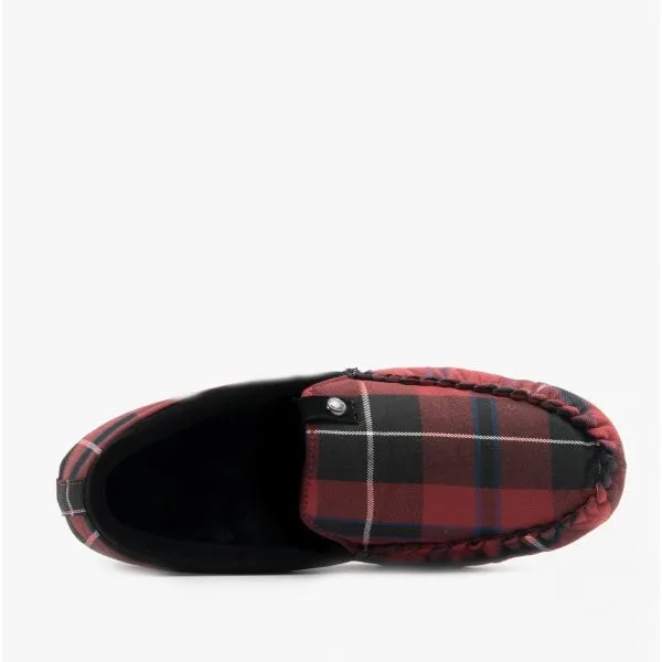 Bedroom Athletics BENEDICT Mens Woven Moccasin Slippers Merlot Check