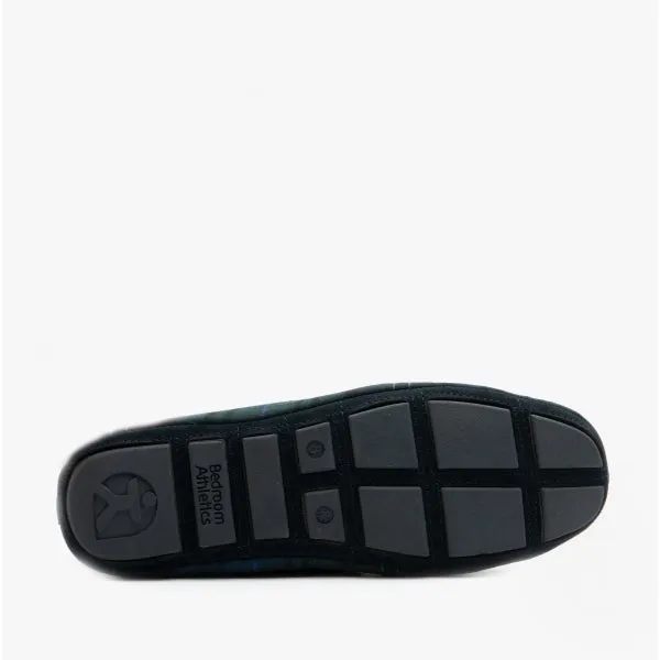 Bedroom Athletics BENEDICT Mens Woven Moccasin Slippers Navy Check