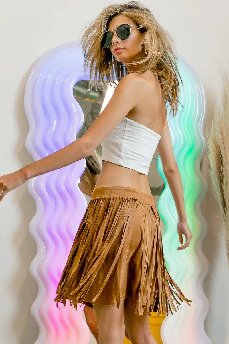BiBi Fringe Detailed Suede Skirt