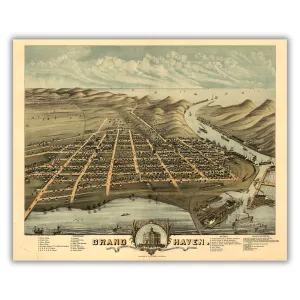 Bird's Eye View of Grand Haven, 1874 Print