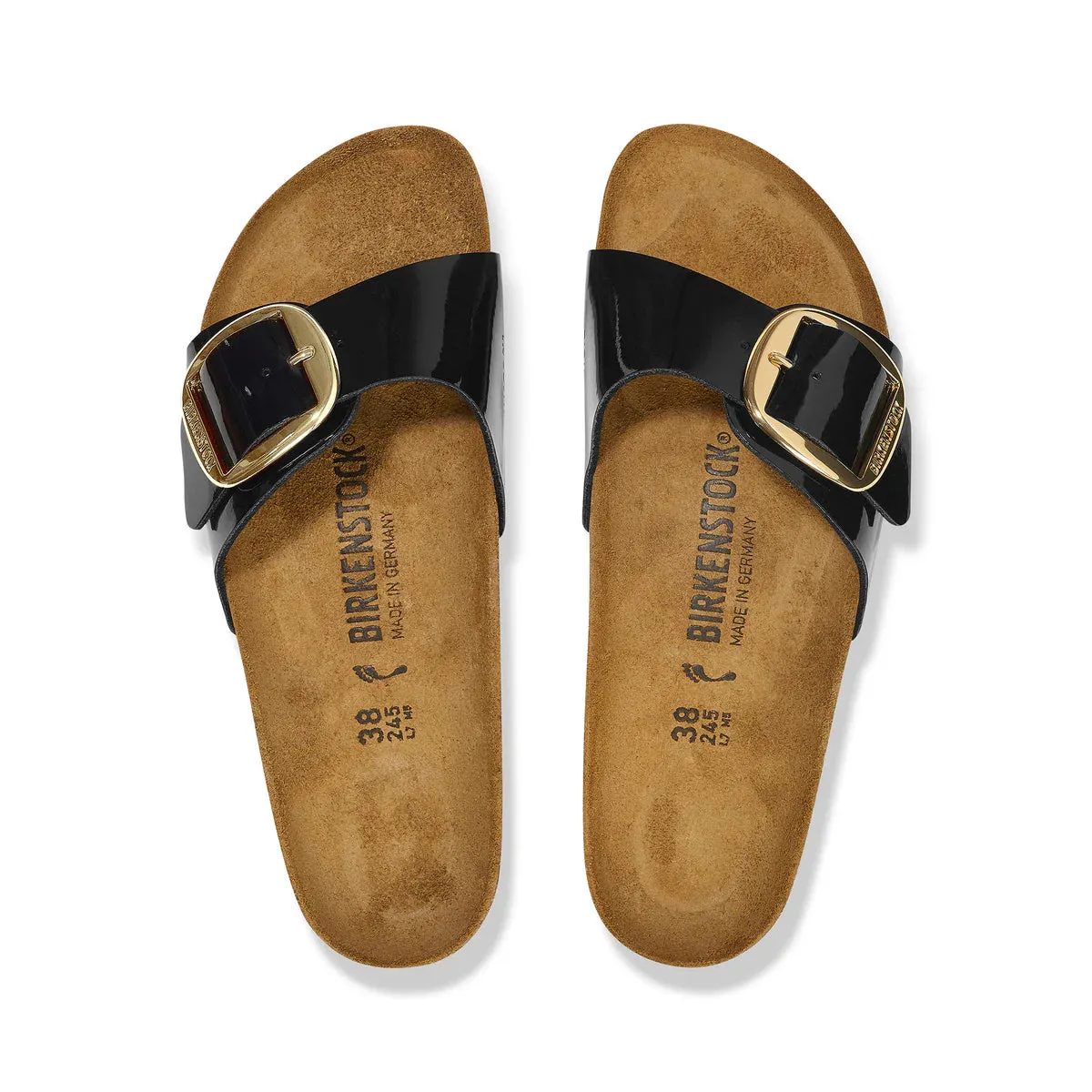 Birkenstock Madrid Big Buckle Birko-Flor Black Patent/Gold Buckle Sandals