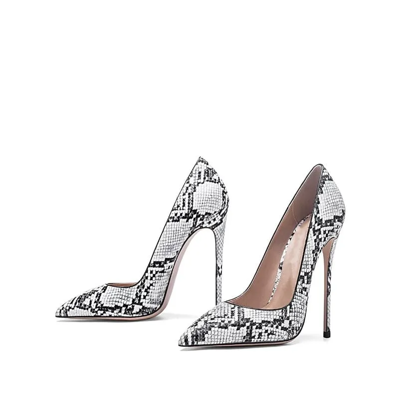 Black & White Snakeskin Pointy Toe Stiletto Heel Pumps
