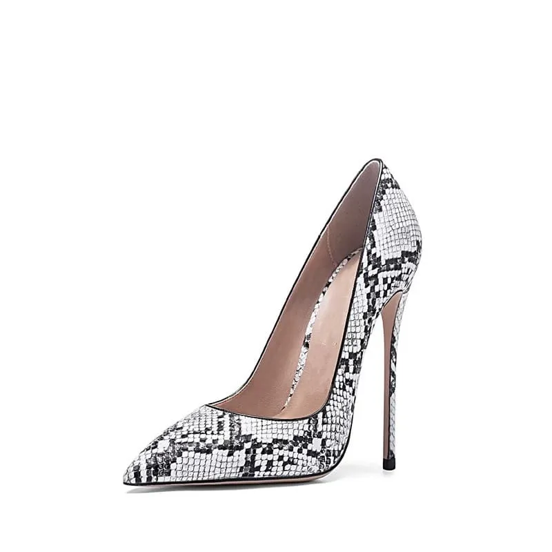Black & White Snakeskin Pointy Toe Stiletto Heel Pumps