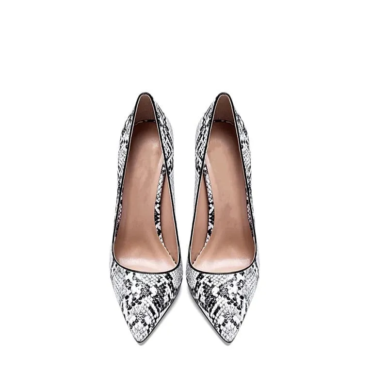 Black & White Snakeskin Pointy Toe Stiletto Heel Pumps