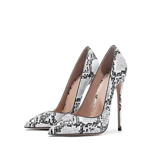 Black & White Snakeskin Pointy Toe Stiletto Heel Pumps