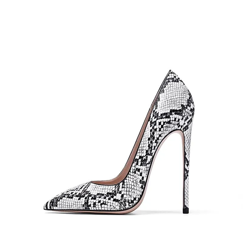 Black & White Snakeskin Pointy Toe Stiletto Heel Pumps
