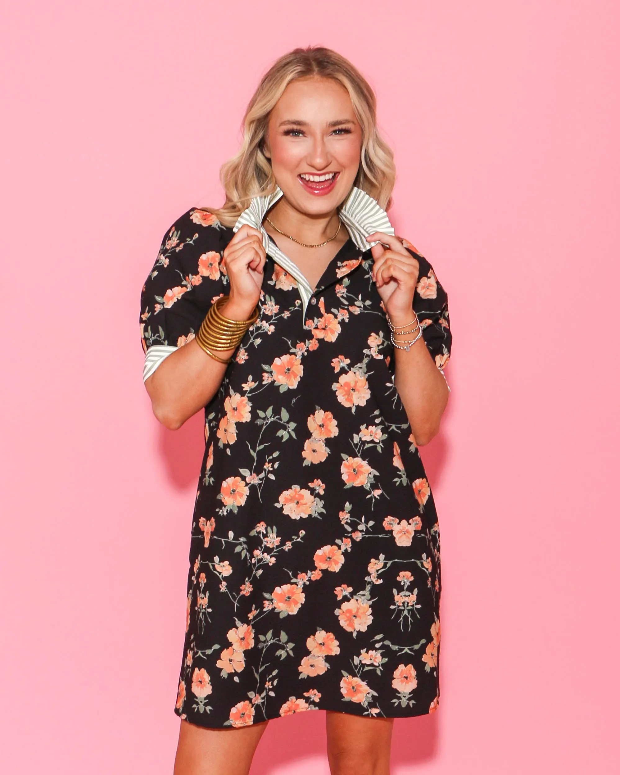 Black and Coral Floral Print Dress