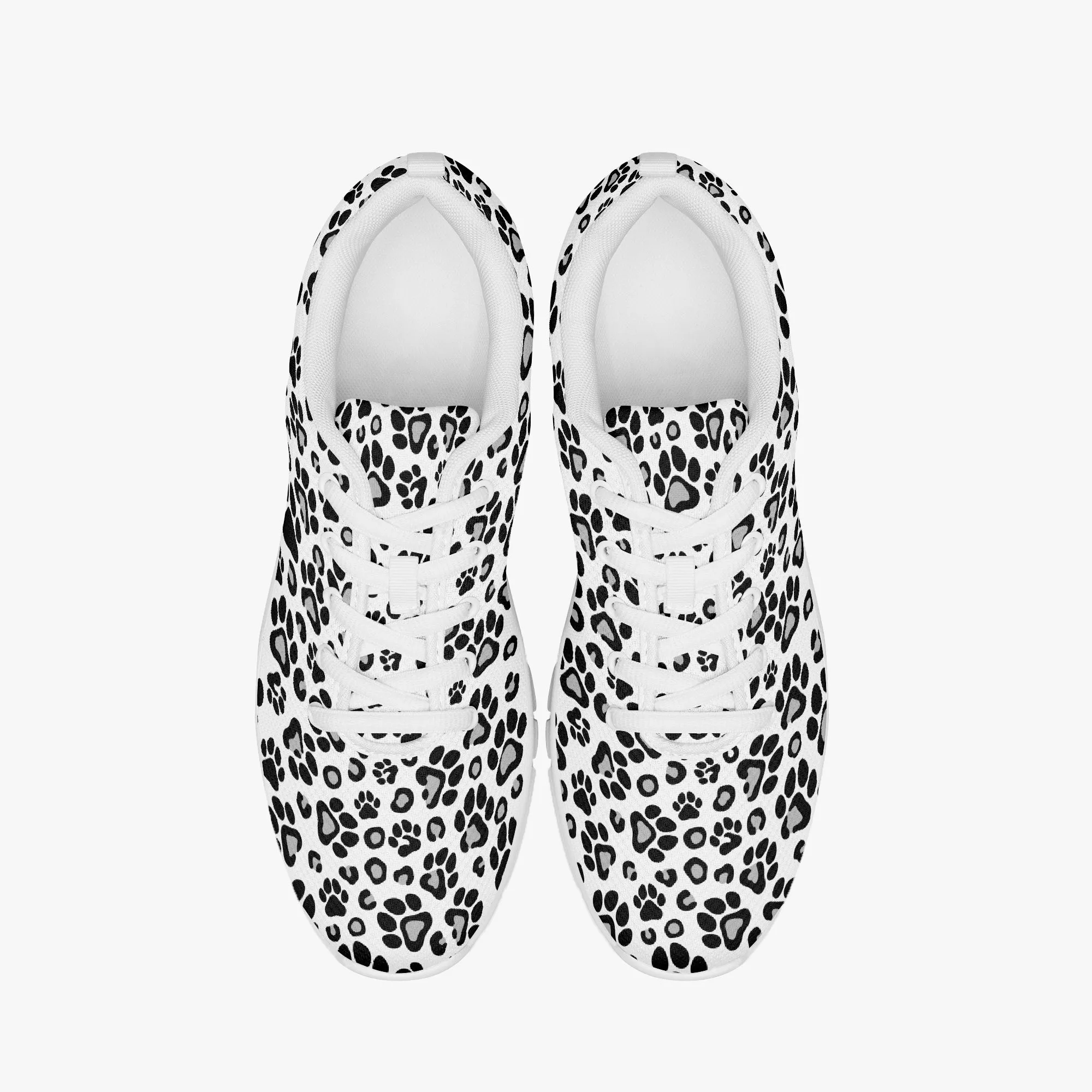 Black and White Leopard Paw Print Sneakers for Men Women, Running Shoes For Dog Lovers