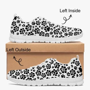 Black and White Leopard Paw Print Sneakers for Men Women, Running Shoes For Dog Lovers