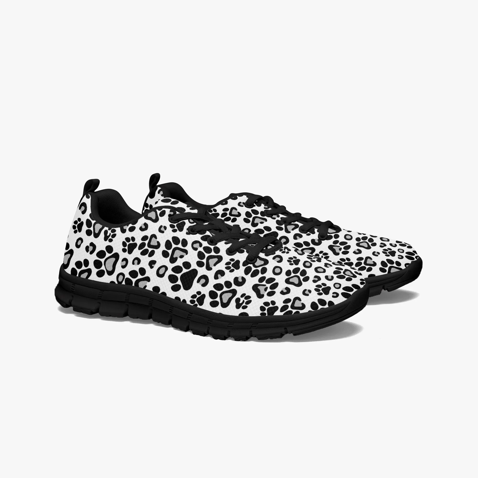 Black and White Leopard Paw Print Sneakers for Men Women, Running Shoes For Dog Lovers
