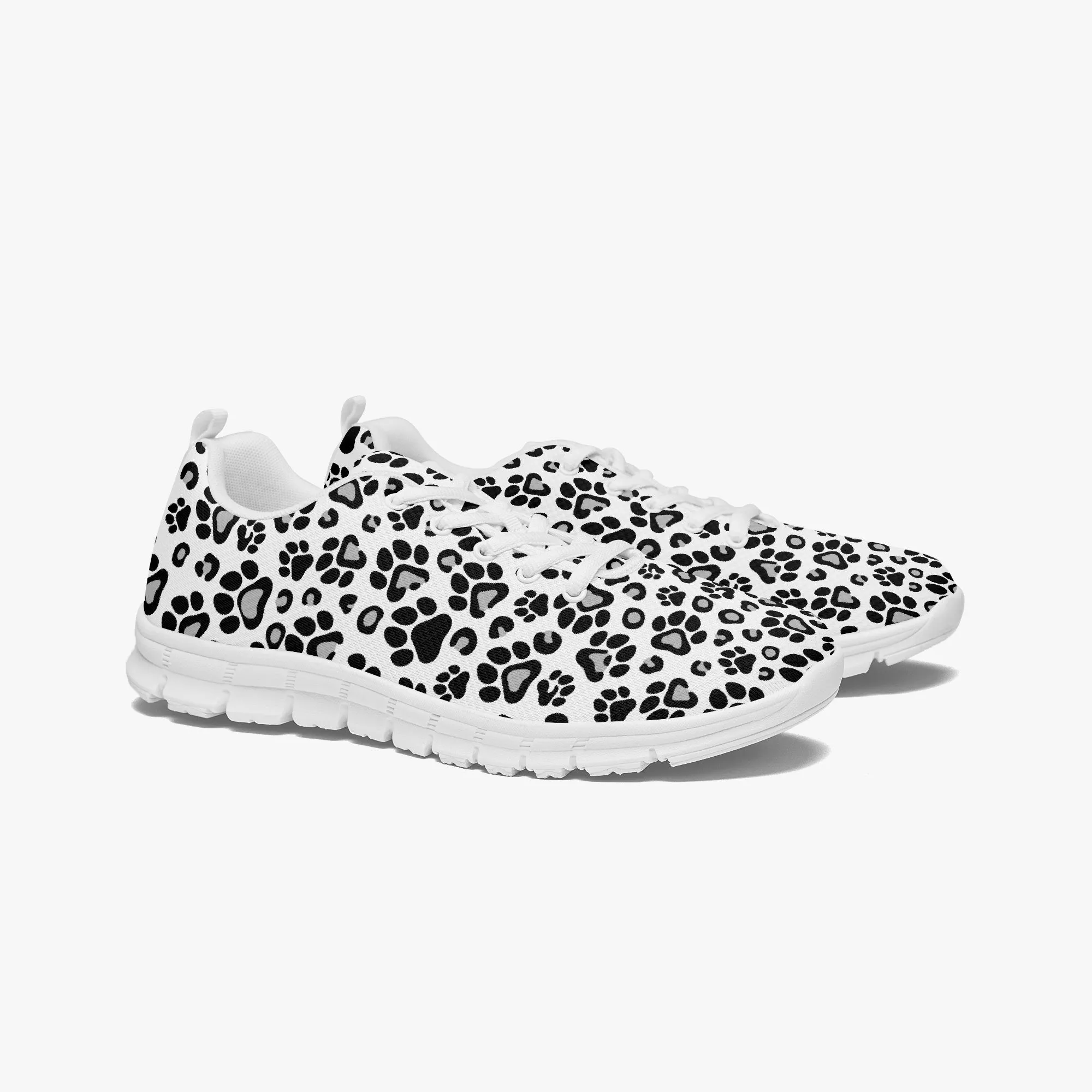 Black and White Leopard Paw Print Sneakers for Men Women, Running Shoes For Dog Lovers