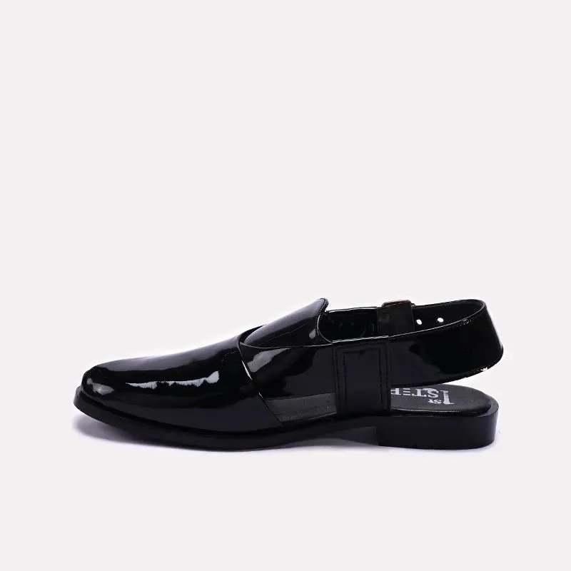 Black Glossy Peshawari Chappals 0140823