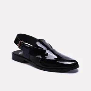 Black Glossy Peshawari Chappals 0140823