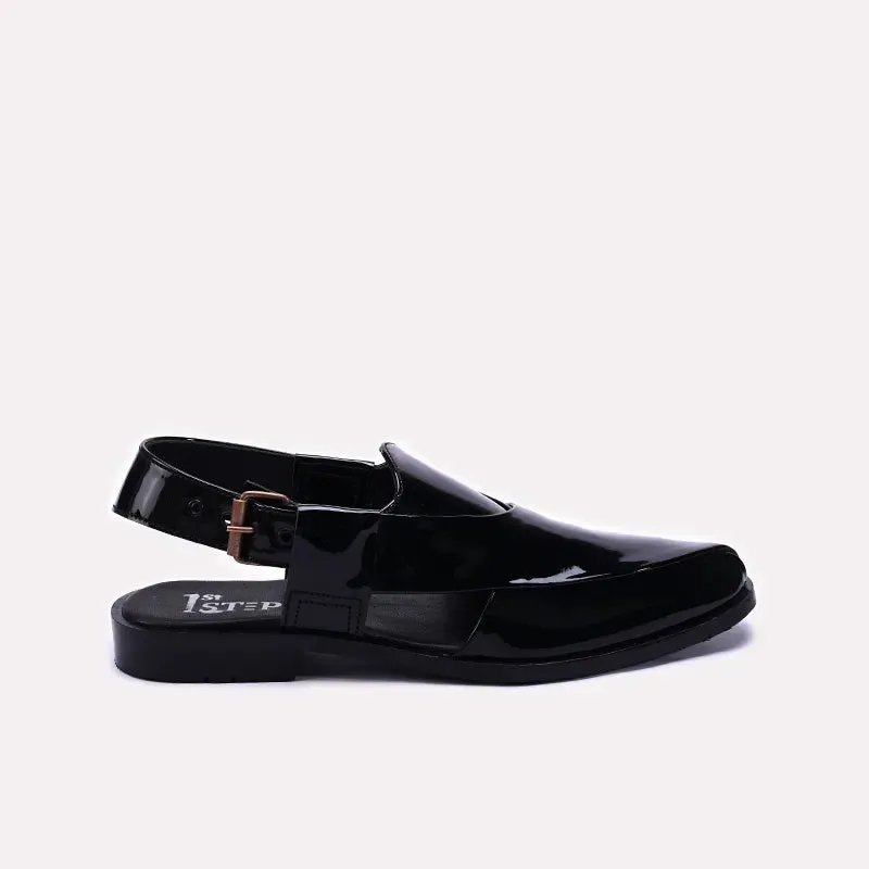 Black Glossy Peshawari Chappals 0140823