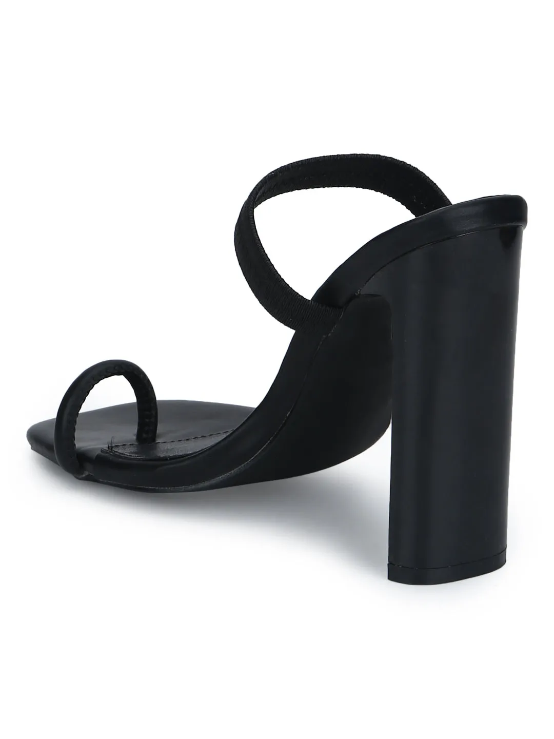 Black PU Slip-On Slim Block Heels