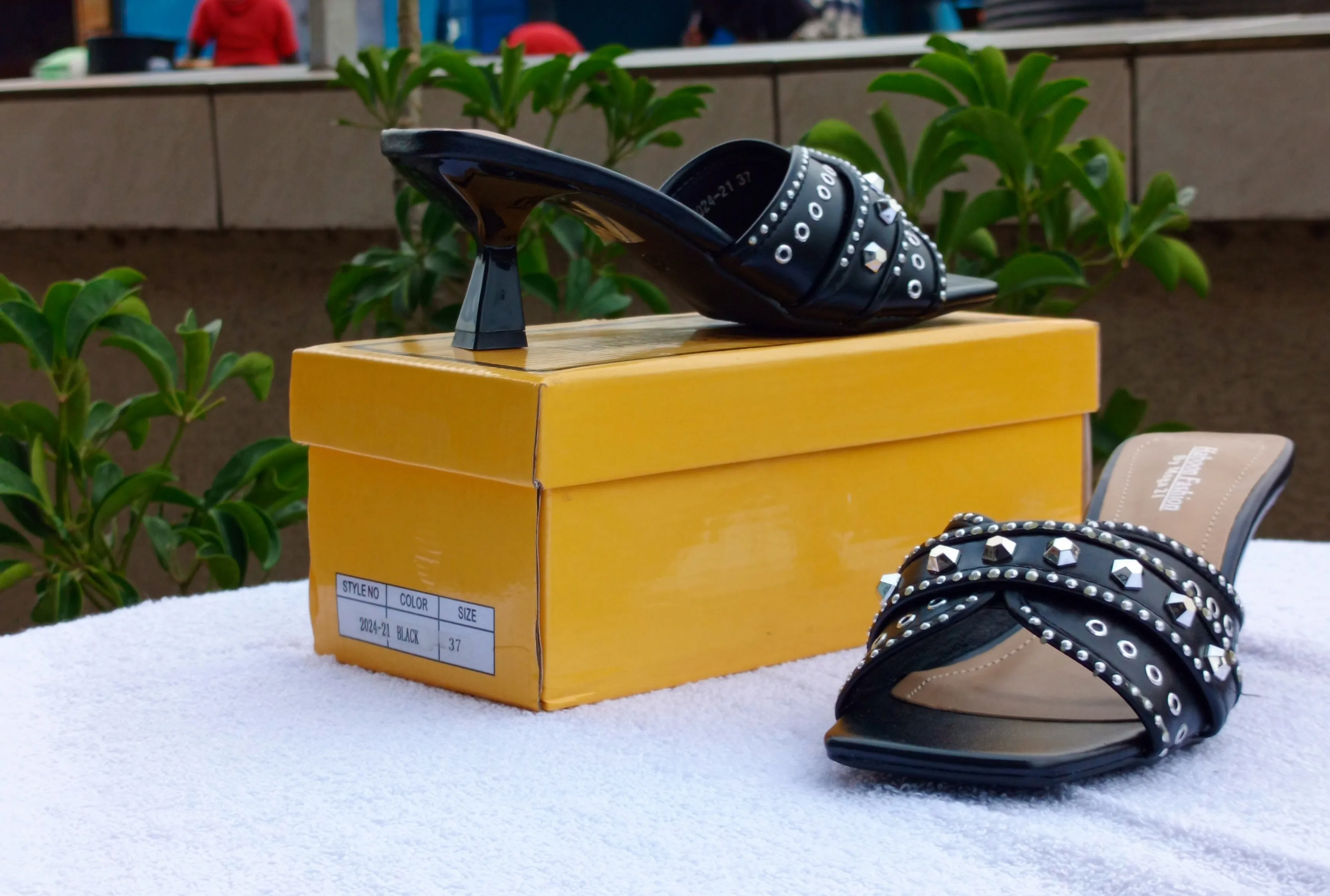 Black Studded Crisscross heels