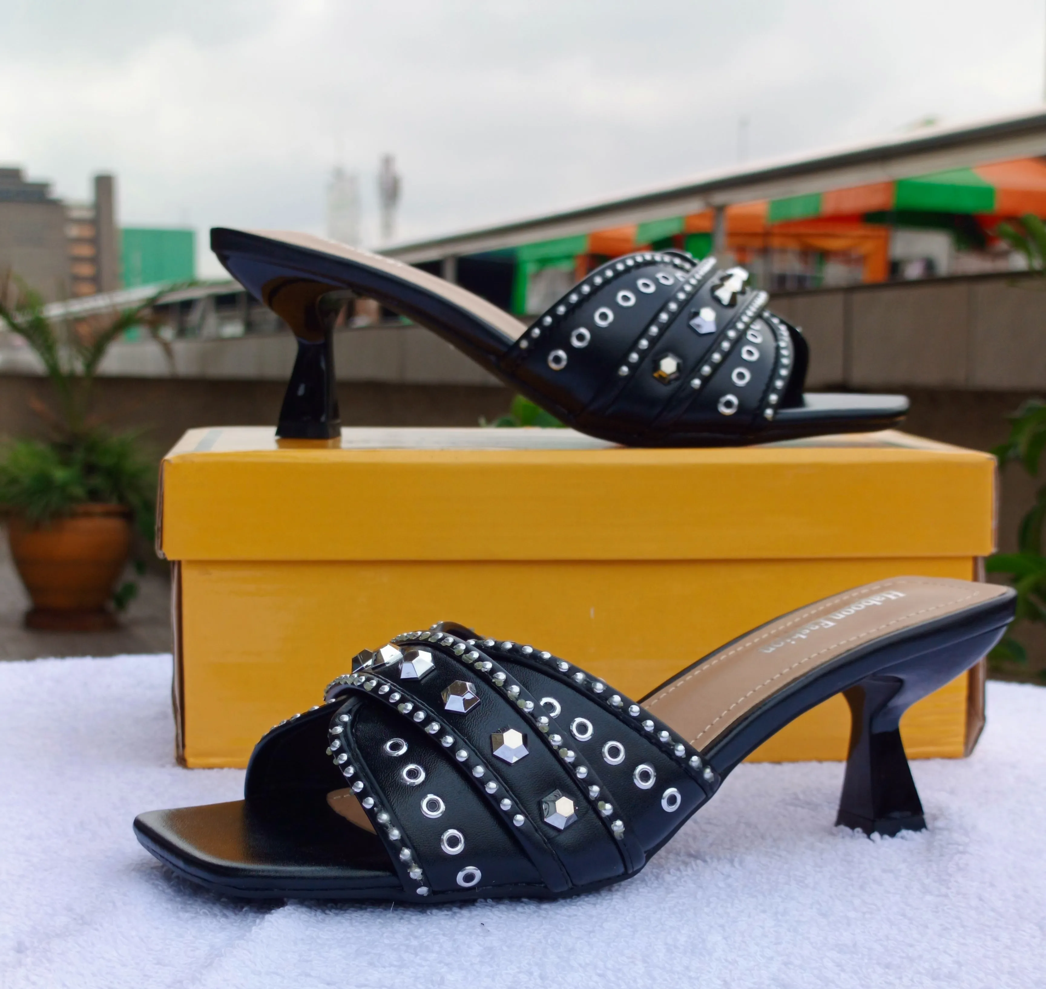 Black Studded Crisscross heels
