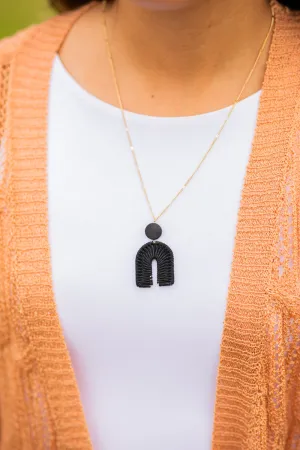 Black U Shaped Woven Pendant Necklace