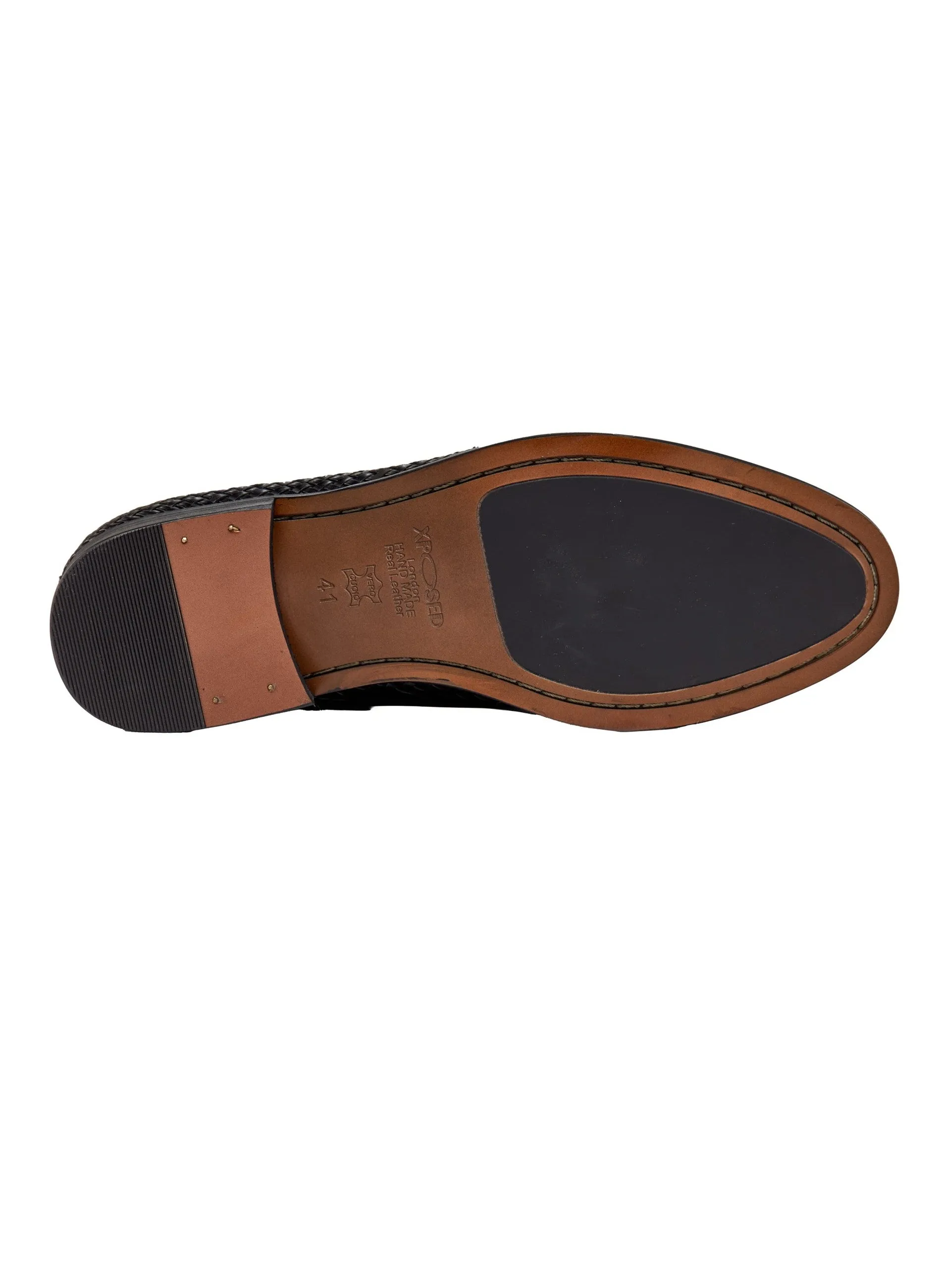 BLACK WOVEN LEATHER TASSEL LOAFER