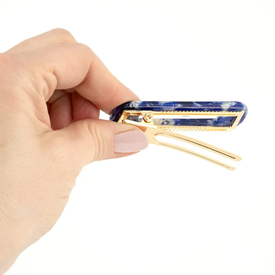 Blue Marble Design on Golden Beak Clip - Set of 3